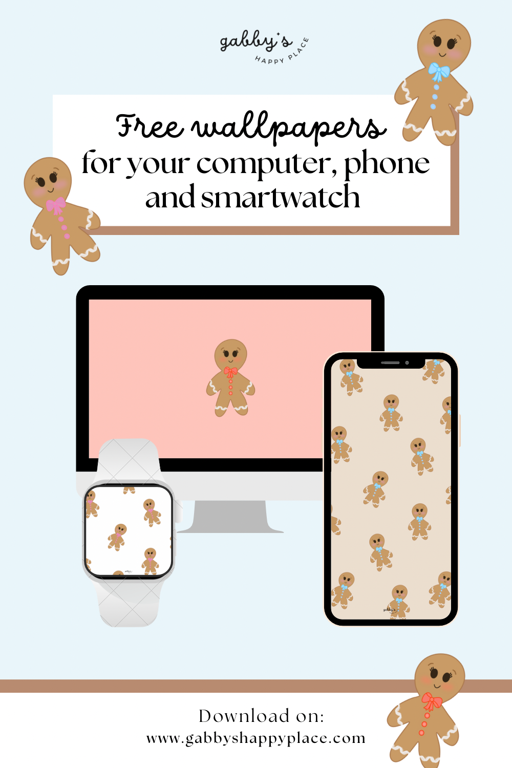 Gingerbread man wallpapers (Phone + Computer + Watch).