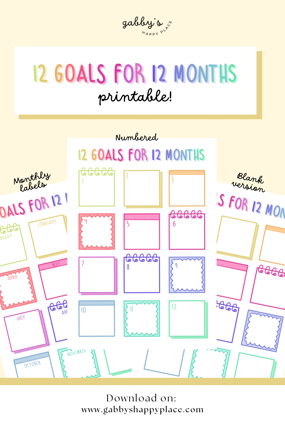 12 goals for 12 months Printable