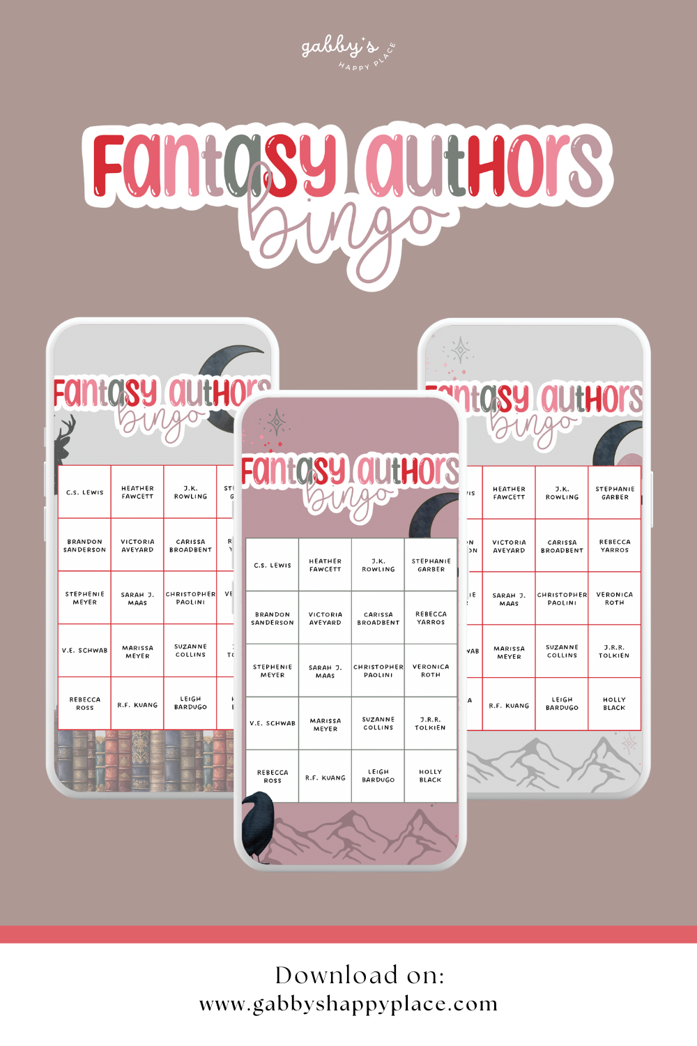 Fantasy Authors Bingo Template