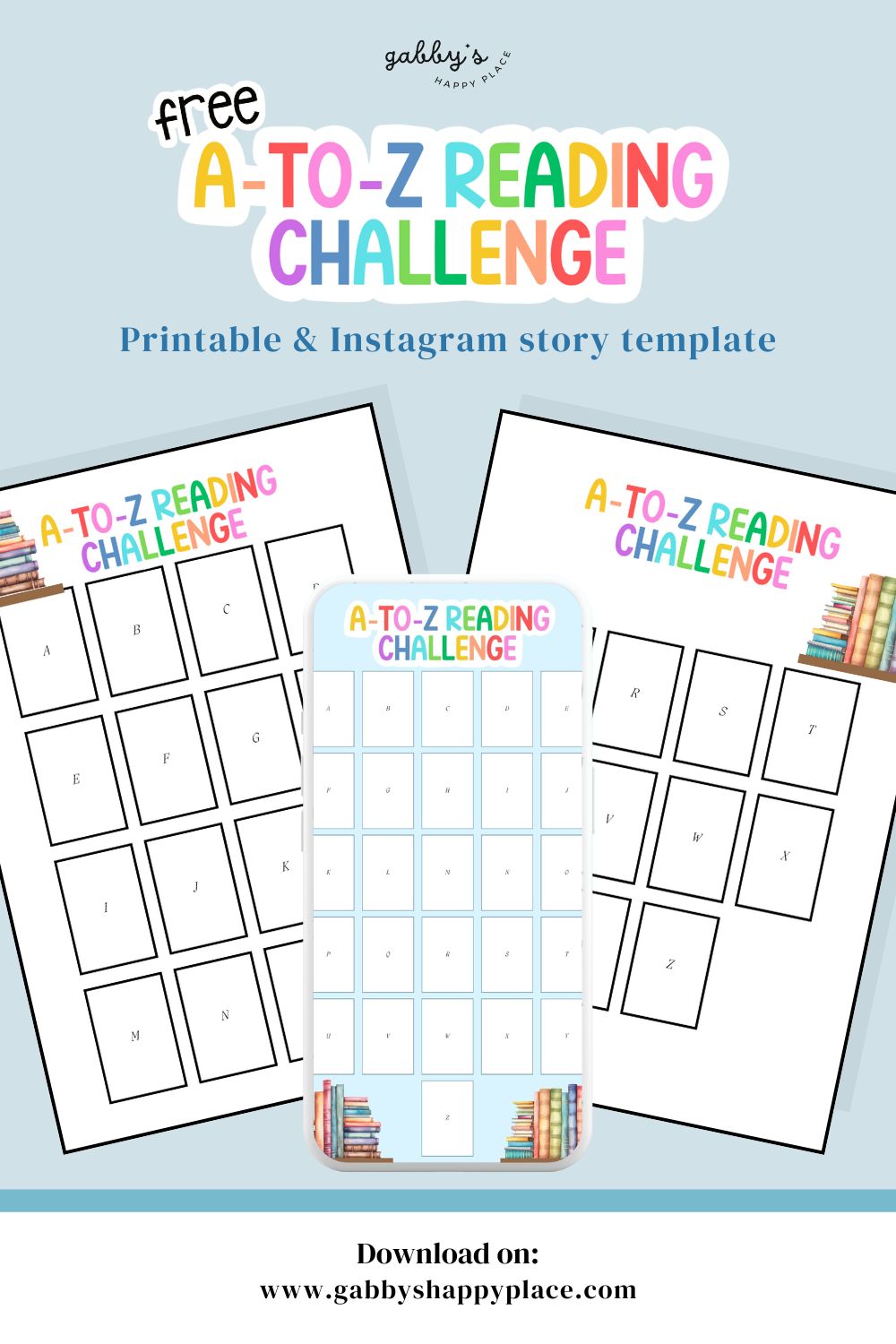 A-to-Z Reading Challenge (Instagram template + Printable).