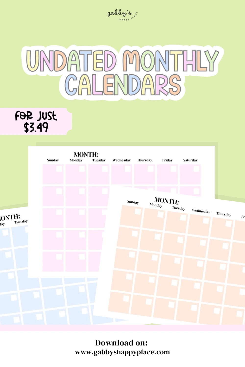 Monthly Undated Calendar Printable